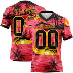 Custom Red Black-Yellow 3D Pattern Sun Beach Hawaii Palm Trees Authentic Football Jersey