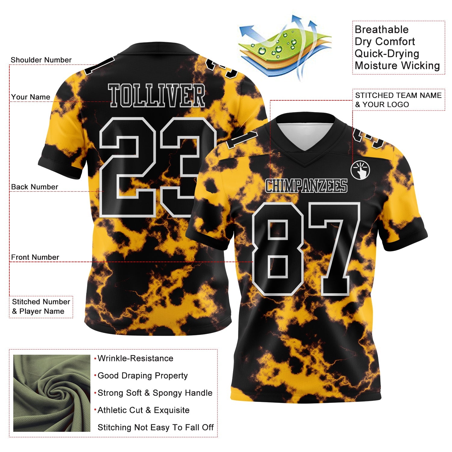 Custom Tie Dye Black-White 3D Pattern Authentic Football Jersey
