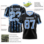 Custom Black Light Blue-White 3D Pattern American Flag Authentic Football Jersey