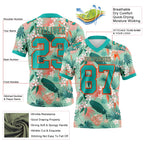 Custom Teal Orange 3D Pattern Hawaii Palm Leaves And Flowers Authentic Football Jersey