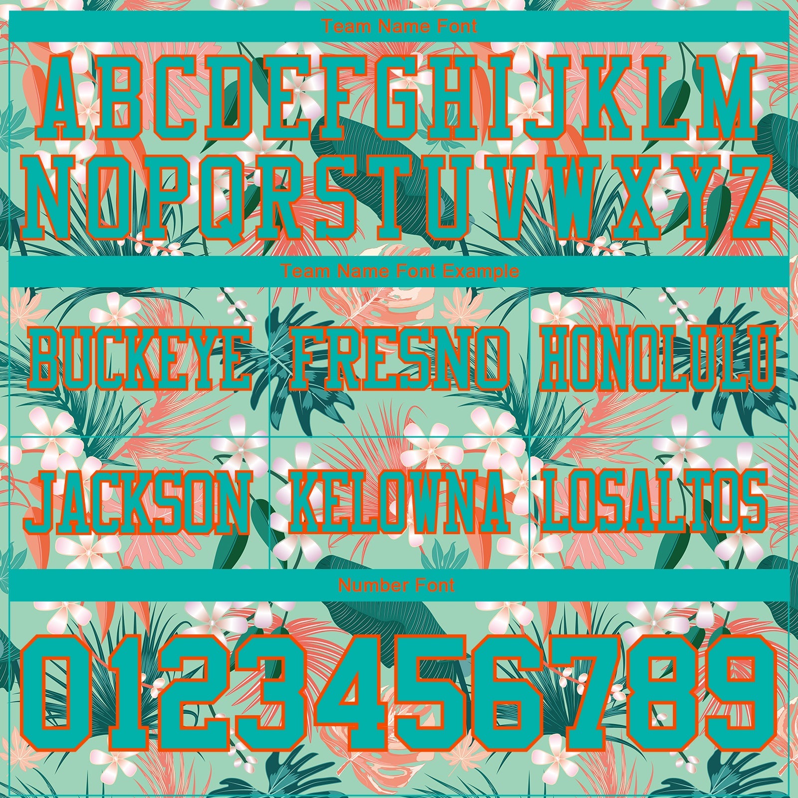 Custom Teal Orange 3D Pattern Hawaii Palm Leaves And Flowers Authentic Football Jersey