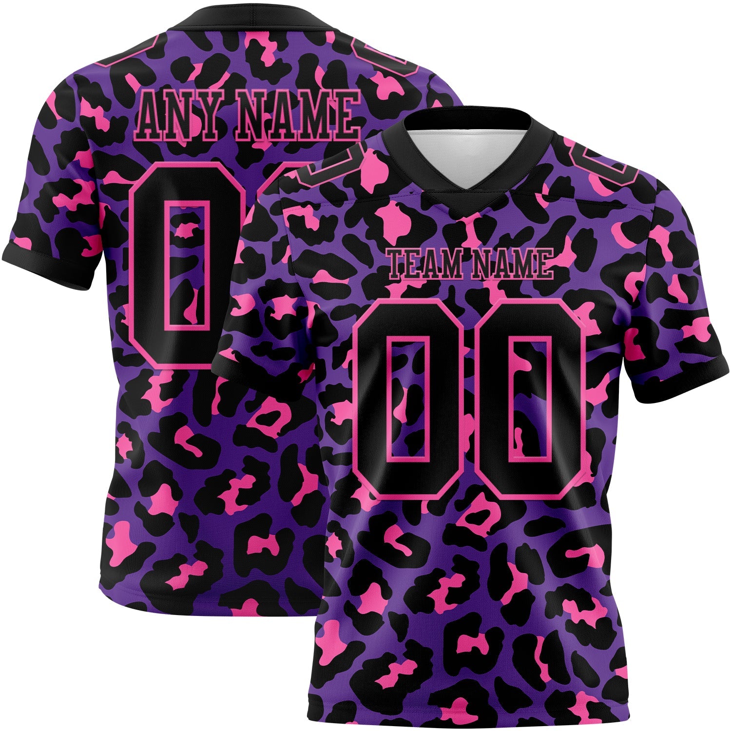 Custom Purple Black-Pink 3D Pattern Leopard Print Authentic Football Jersey