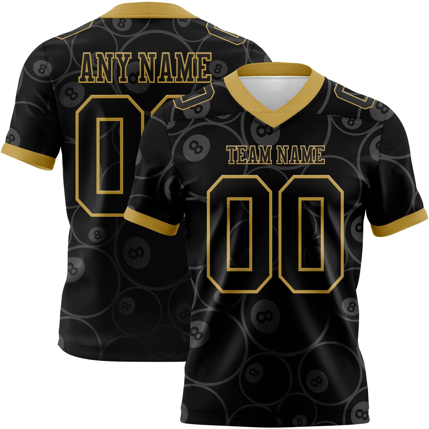 Custom Black Old Gold 3D Pattern Billiards Snooker 8 Ball Authentic Football Jersey