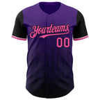 Custom Purple Pink-Black 3D Pattern Design Gradient Geometric Shape Authentic Baseball Jersey