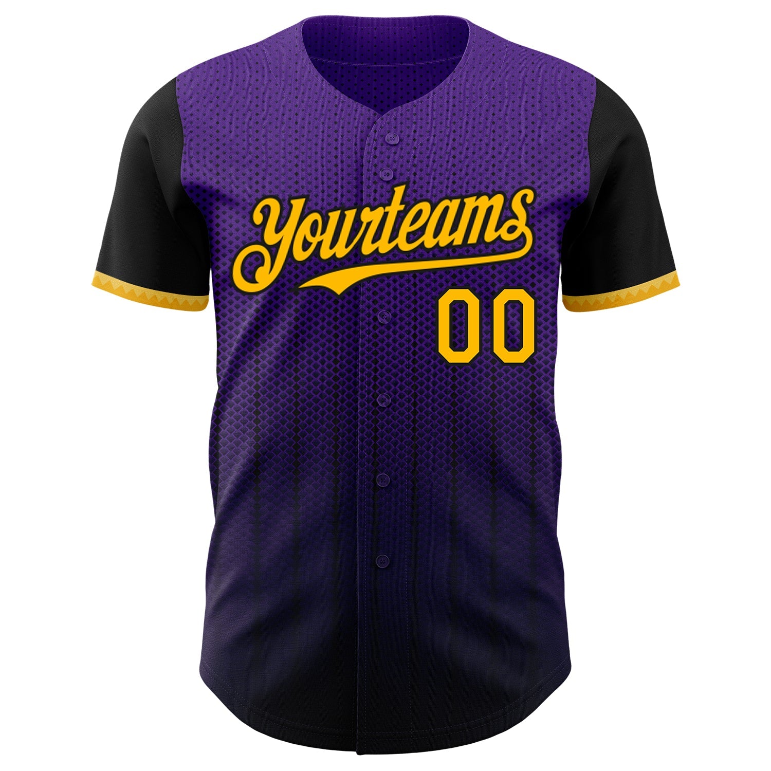 Custom Purple Gold-Black 3D Pattern Design Gradient Geometric Shape Authentic Baseball Jersey