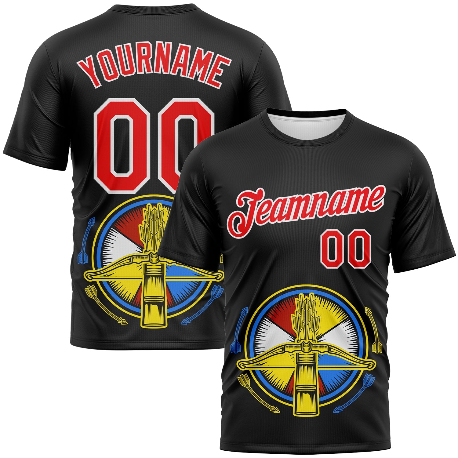 Custom Black Fire Red-White 3D Pattern Design Arrow Archery Bow Target Performance T-Shirt