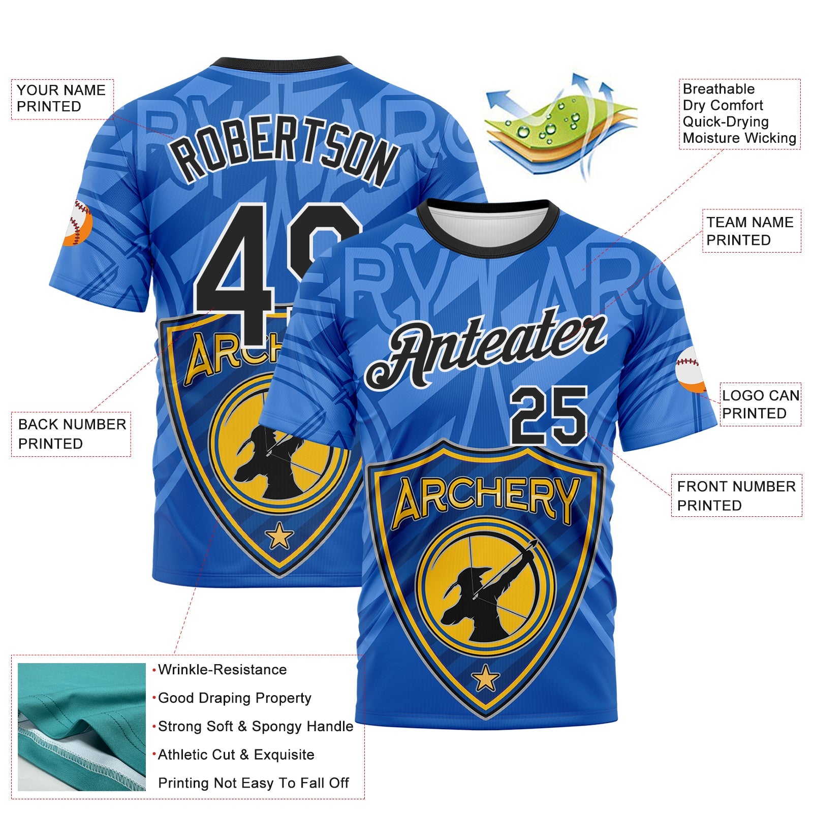 Custom Thunder Blue Black-White 3D Pattern Design Arrow Archery Bow Target Performance T-Shirt