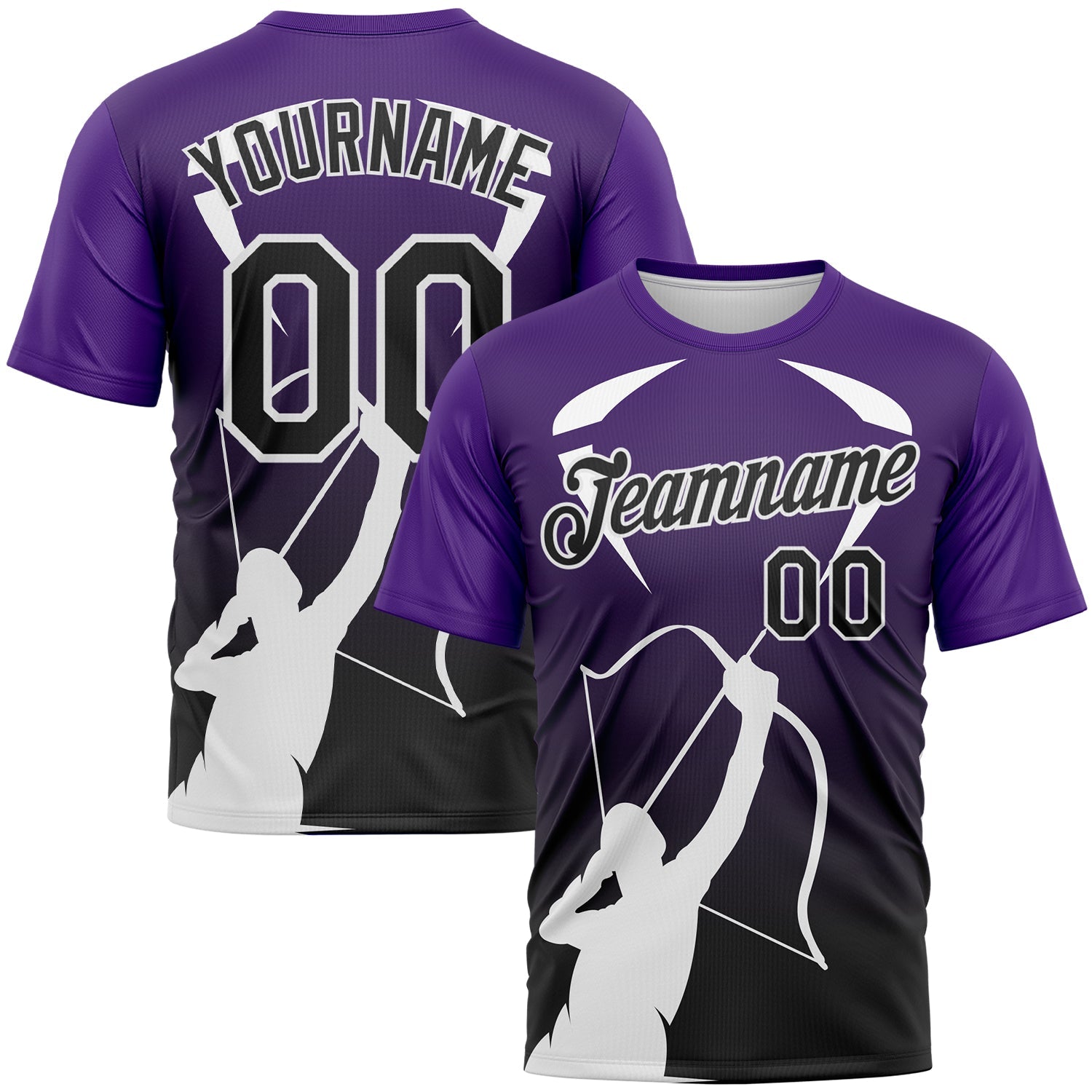 Custom Purple Black-White 3D Pattern Design Arrow Archery Bow Target Performance T-Shirt