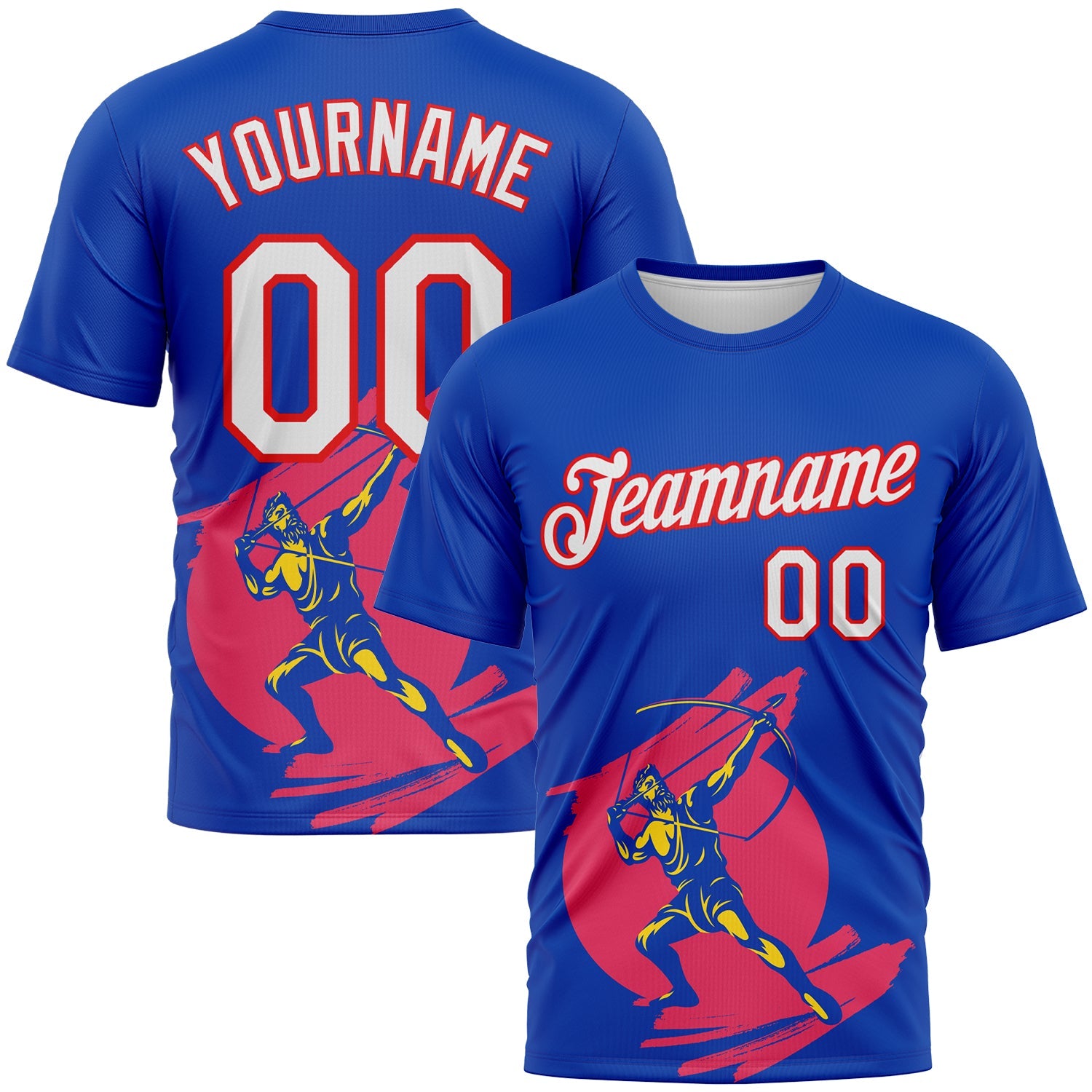 Custom Thunder Blue White-Fire Red 3D Pattern Design Arrow Archery Bow Target Performance T-Shirt