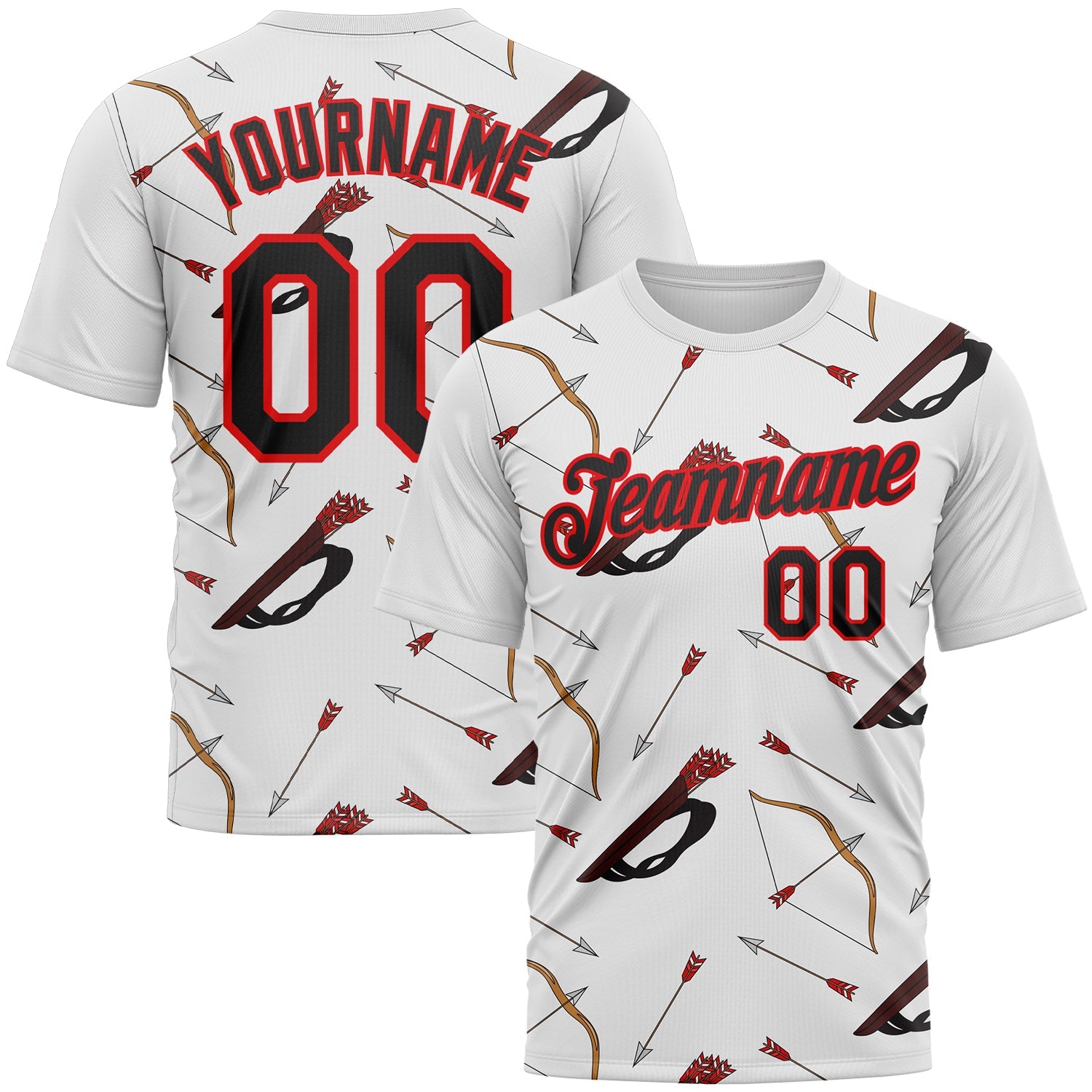Custom White Black-Fire Red 3D Pattern Design Arrow Archery Bow Target Performance T-Shirt