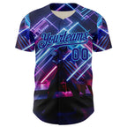 Custom Blue Dark Purple-Sky Blue 3D Pattern Design Outer Space Light Swords American Flag Authentic Baseball Jersey