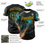 Custom Blue Black-Yellow 3D Pattern Design Outer Space Starships Authentic Baseball Jersey