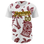 Custom White Black Crimson-Gold 3D Polynesian Style Tiki Culture Islander Authentic Baseball Jersey