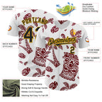 Custom White Black Crimson-Gold 3D Polynesian Style Tiki Culture Islander Authentic Baseball Jersey