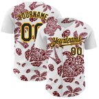 Custom White Black Crimson-Gold 3D Polynesian Style Palm Trees Islander Authentic Baseball Jersey