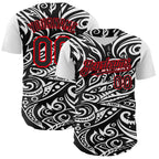 Custom Black White-Fire Red 3D Polynesian Style Islander Authentic Baseball Jersey