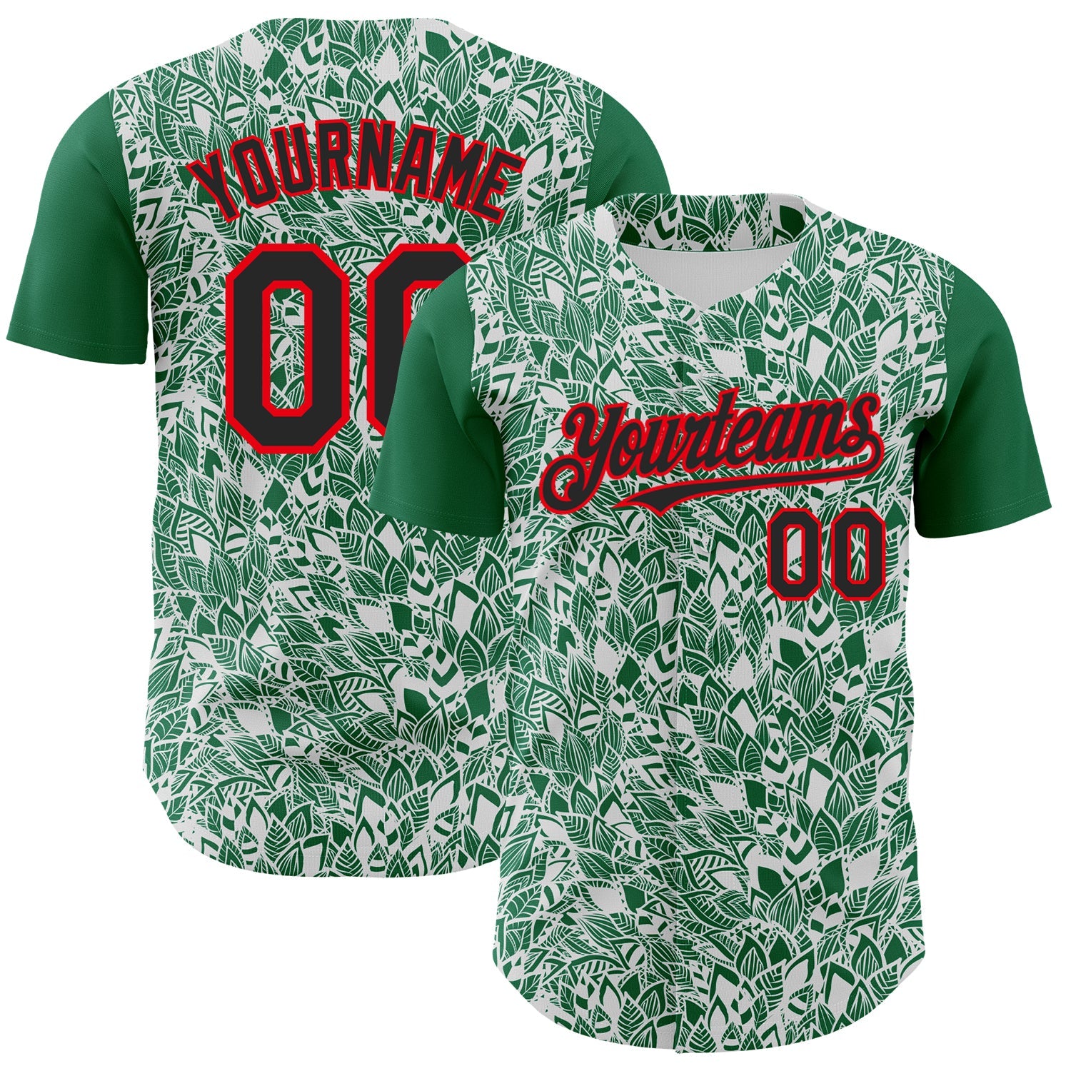 Custom White Black Kelly Green-Fire Red 3D Polynesian Style Islander Authentic Baseball Jersey