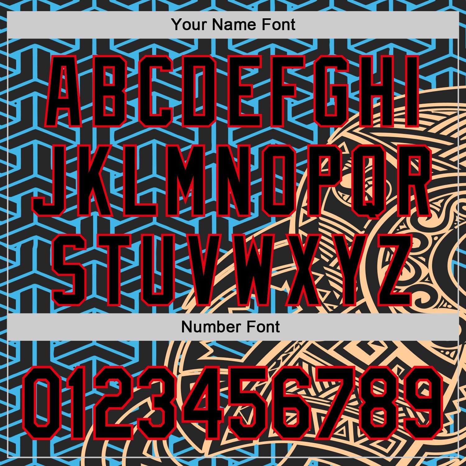 Custom Black Sky Blue Old Gold-Fire Red 3D Polynesian Style Islander Authentic Baseball Jersey