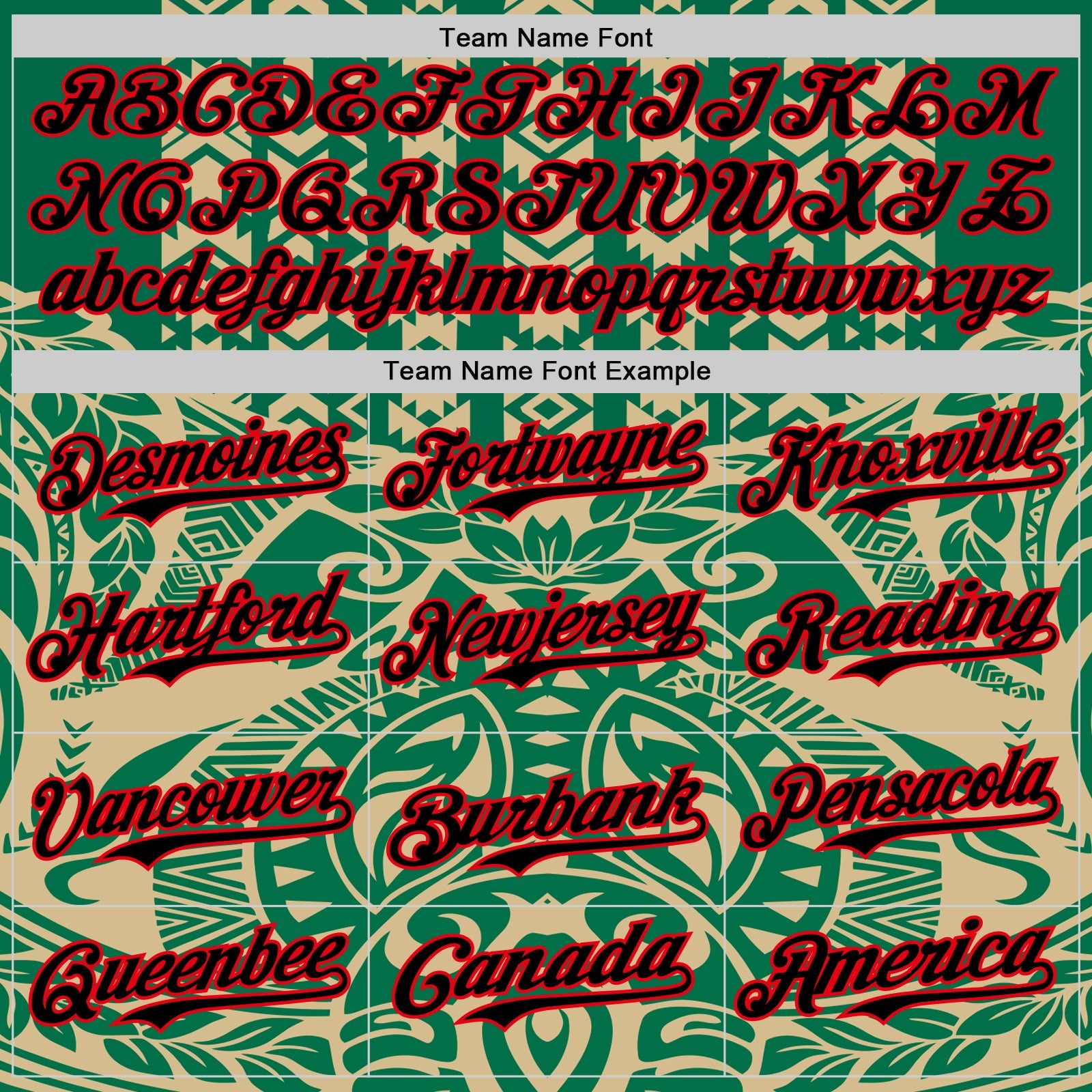 Custom Kelly Green Black Vegas Gold-Fire Red 3D Polynesian Style Islander Authentic Baseball Jersey