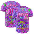 Custom Purple Deep Pink-White 3D Pattern Design Trippy Psychedelic Magic Mushrooms Authentic Baseball Jersey