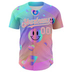 Custom Purple Medium Pink-Ice Blue 3D Pattern Design Trippy Smiley Face Acid Authentic Baseball Jersey