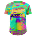 Custom Green Yellow-White 3D Pattern Design Trippy Acid UFO Authentic Baseball Jersey