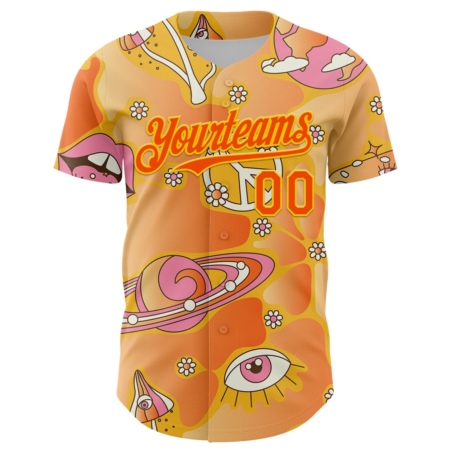 Custom Gold Orange-Yellow 3D Pattern Design Trippy Magic Mushrooms Groove Authentic Baseball Jersey