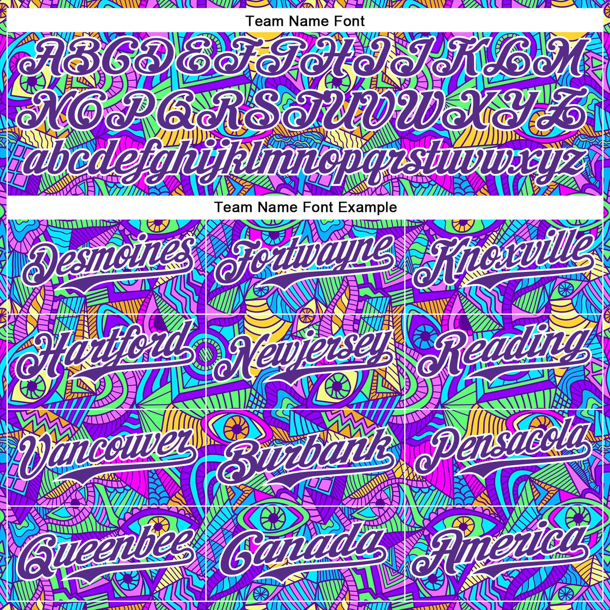 Custom Purple White 3D Pattern Design Trippy Psychedelic Eyes Authentic Baseball Jersey