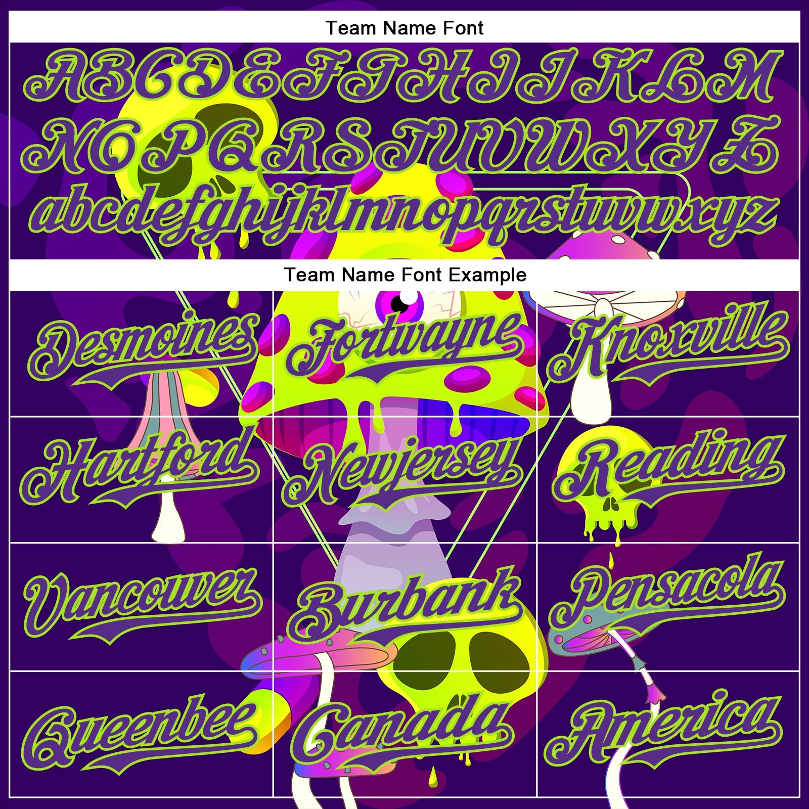 Custom Black Purple-Neon Green 3D Pattern Design Trippy Magic Mushrooms Skull Authentic Baseball Jersey
