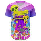 Custom Purple Yellow-Neon Green 3D Pattern Design Trippy Magic Mushrooms Alien Authentic Baseball Jersey