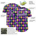 Custom Purple White 3D Pattern Design Mardi Gras Shrove Tuesday Authentic Baseball Jersey