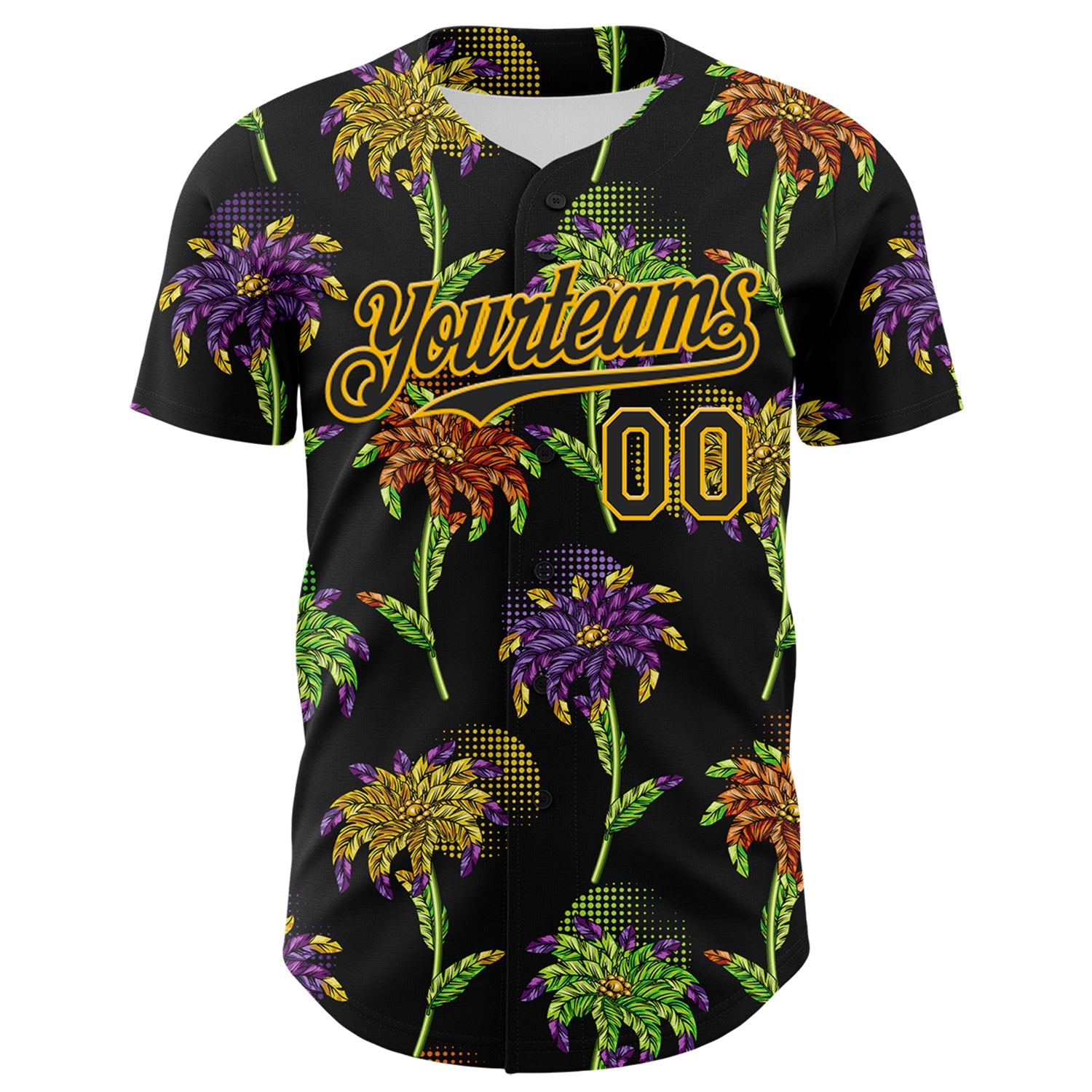 Custom Black Gold 3D Pattern Design Mardi Gras Shrove Tuesday Authentic Baseball Jersey