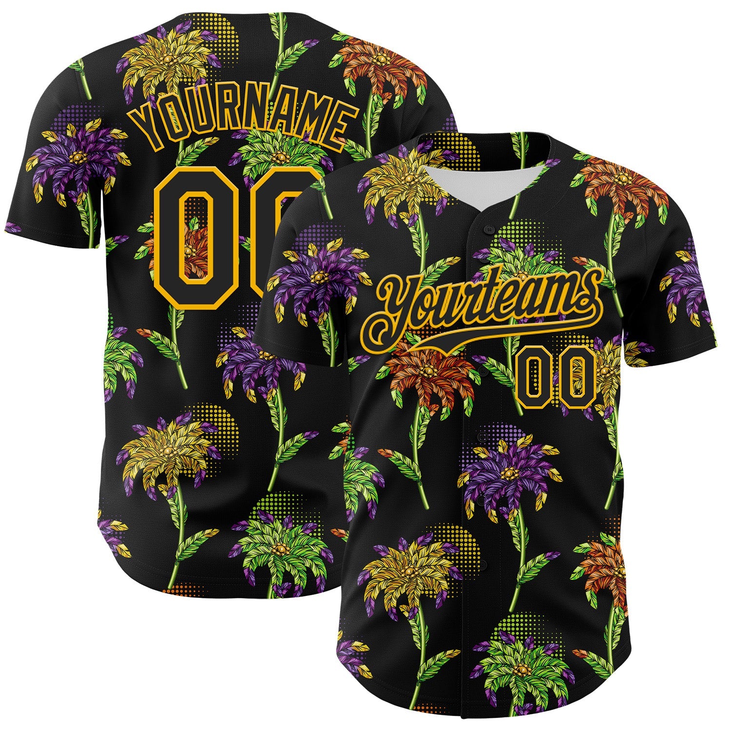 Custom Black Gold 3D Pattern Design Mardi Gras Shrove Tuesday Authentic Baseball Jersey