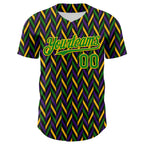 Custom Black Grass Green-Yellow 3D Pattern Design Mardi Gras Shrove Tuesday Authentic Baseball Jersey