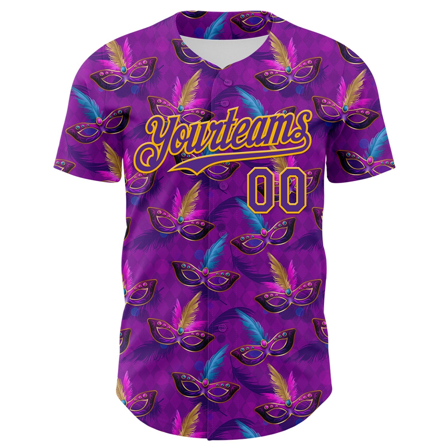 Custom Purple Gold 3D Pattern Design Mardi Gras Shrove Tuesday Authentic Baseball Jersey