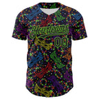 Custom Purple Black-Aurora Green 3D Pattern Design Mardi Gras Shrove Tuesday Authentic Baseball Jersey