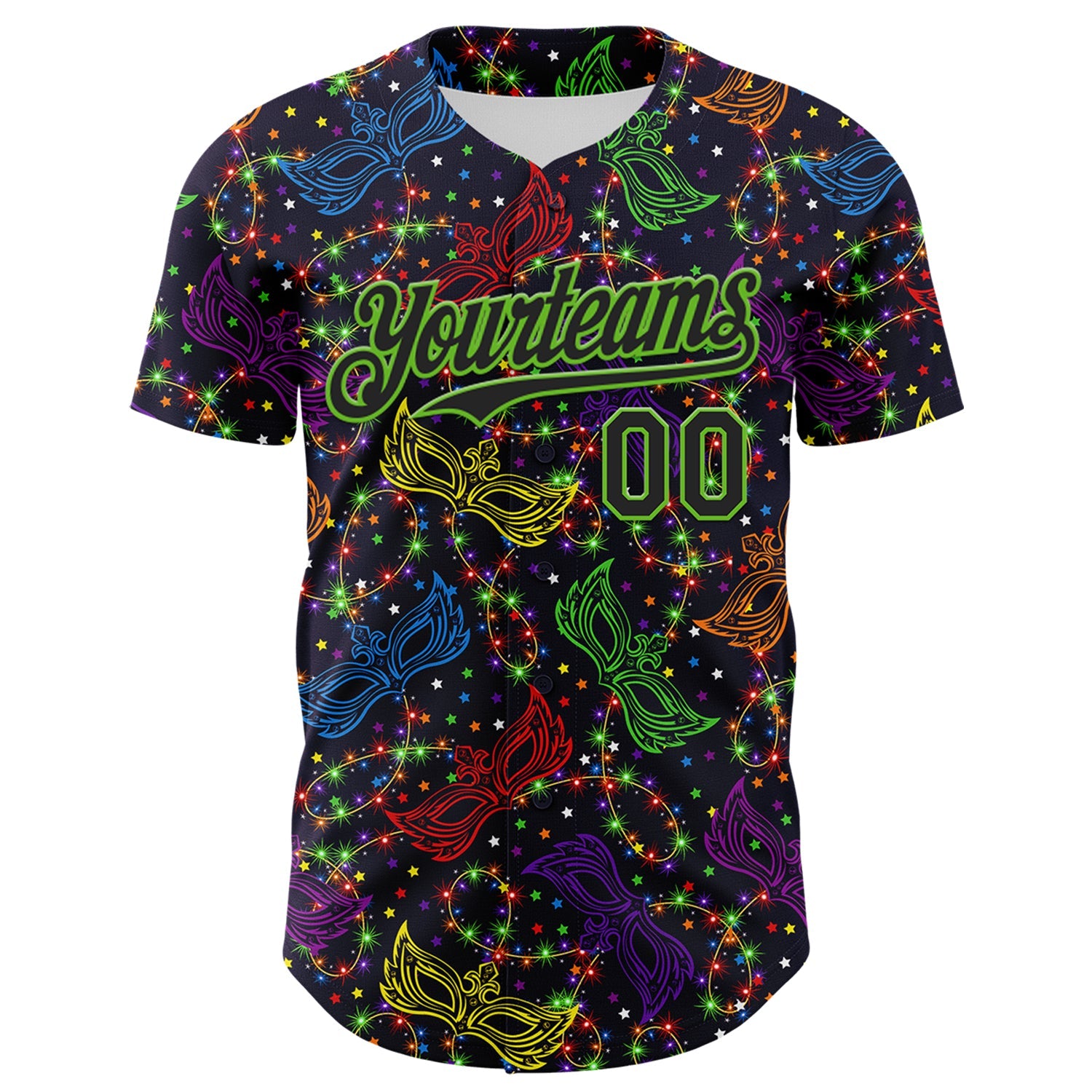 Custom Purple Black-Aurora Green 3D Pattern Design Mardi Gras Shrove Tuesday Authentic Baseball Jersey