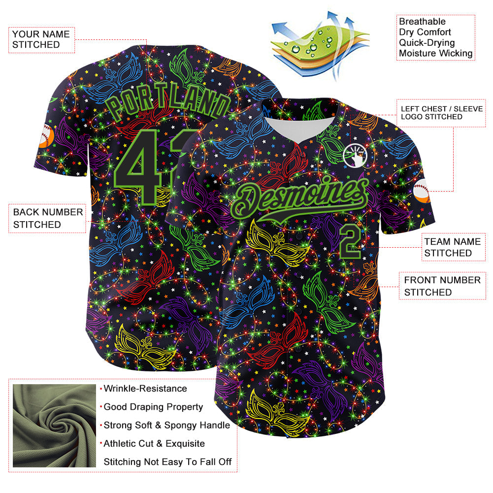 Custom Purple Black-Aurora Green 3D Pattern Design Mardi Gras Shrove Tuesday Authentic Baseball Jersey