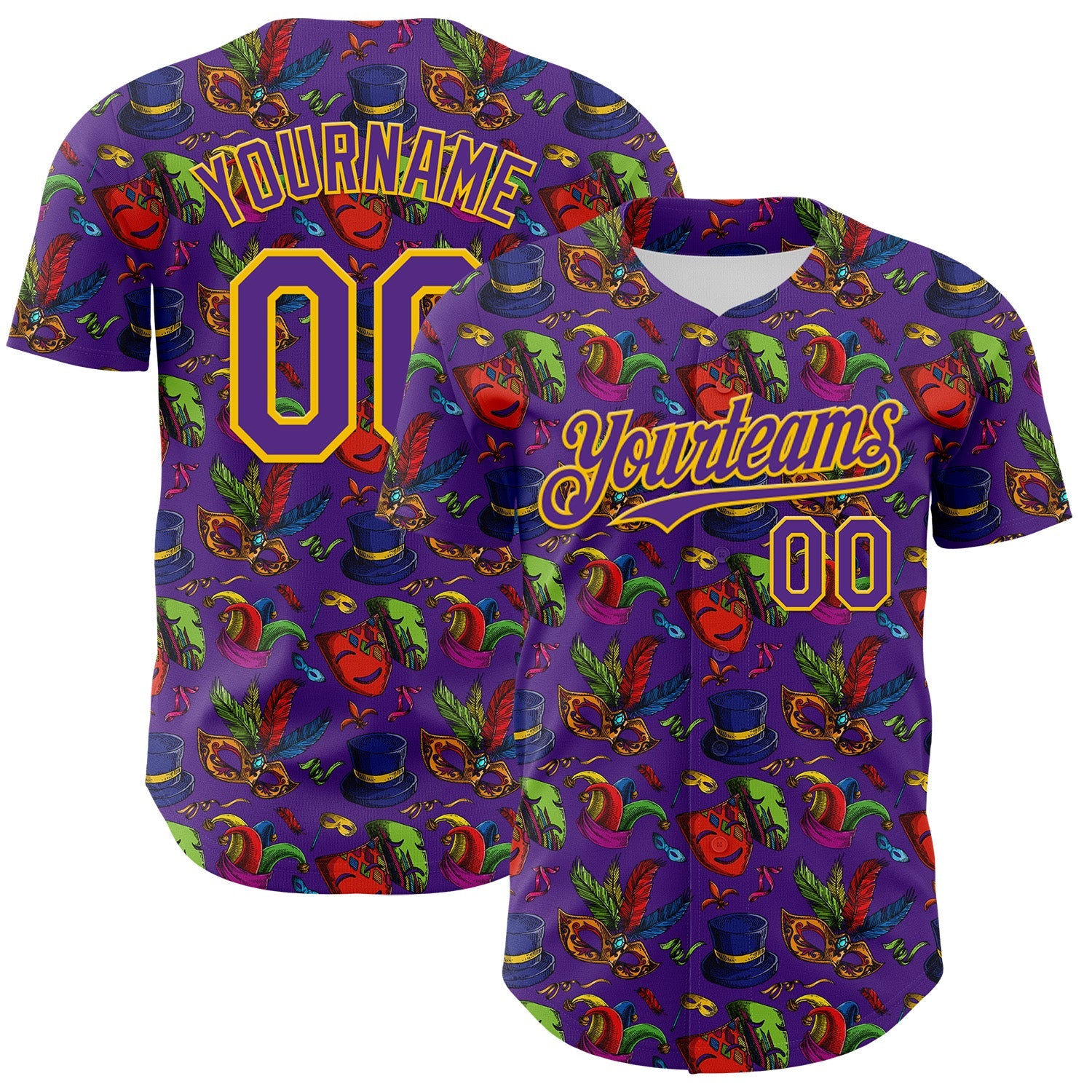 Custom Purple Gold 3D Pattern Design Mardi Gras Shrove Tuesday Authentic Baseball Jersey