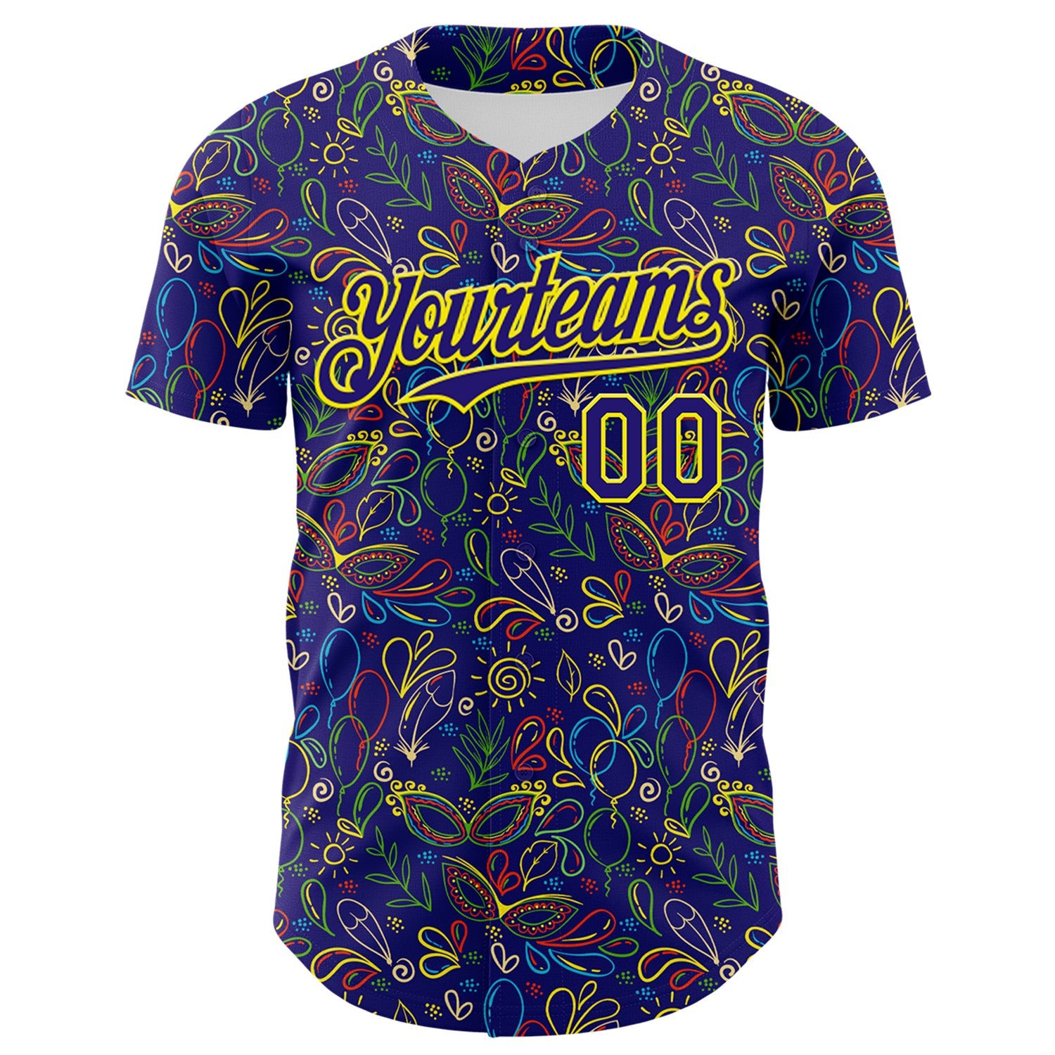 Custom Dark Purple Light Yellow 3D Pattern Design Mardi Gras Shrove Tuesday Authentic Baseball Jersey