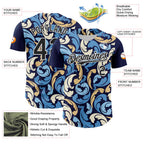 Custom Navy Black-White 3D Pattern Design Burner Costumes Floral Grunge Authentic Baseball Jersey
