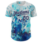 Custom White Navy 3D Pattern Design Burner Costumes Watercolor Paint Authentic Baseball Jersey
