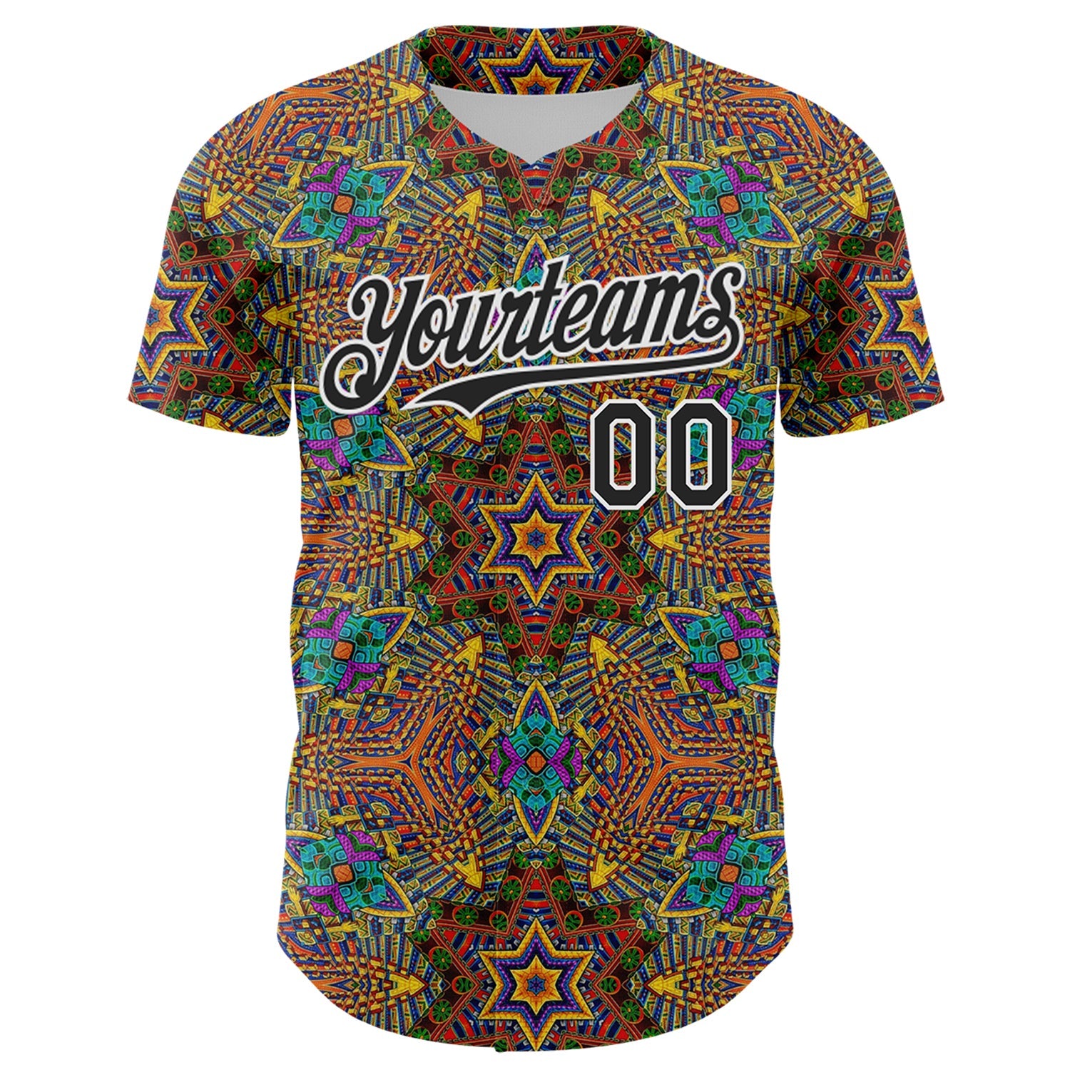 Custom Gold Black-White 3D Pattern Design Burner Costumes Trippy Authentic Baseball Jersey