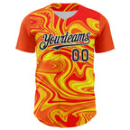 Custom Orange Black Gold-White 3D Pattern Design Rave Party Marble Lava Authentic Baseball Jersey