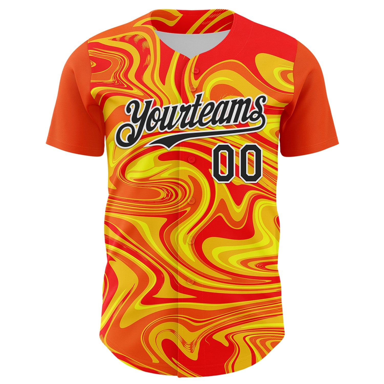 Custom Orange Black Gold-White 3D Pattern Design Rave Party Marble Lava Authentic Baseball Jersey