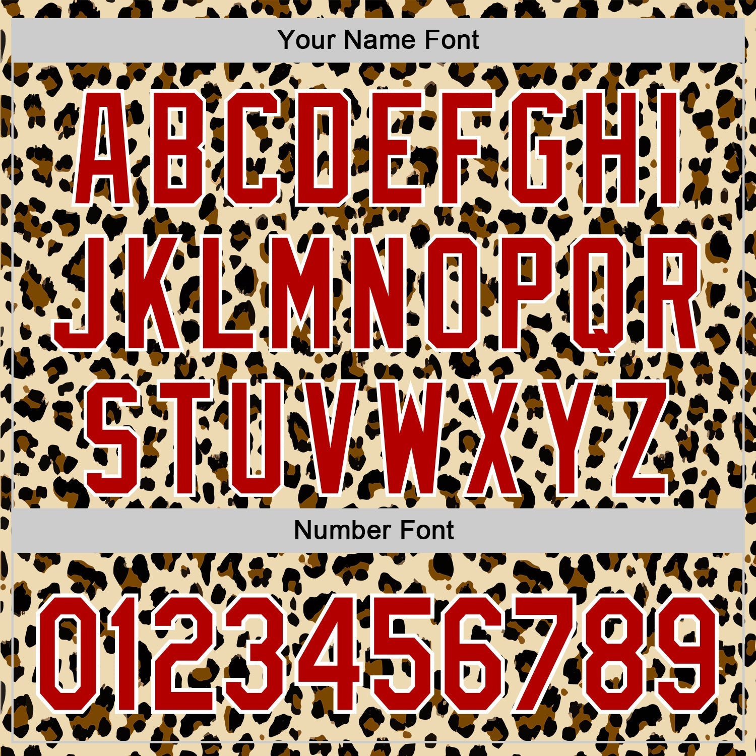 Custom Cream Red-White 3D Pattern Design Rave Party Animal Leopard Print Authentic Baseball Jersey