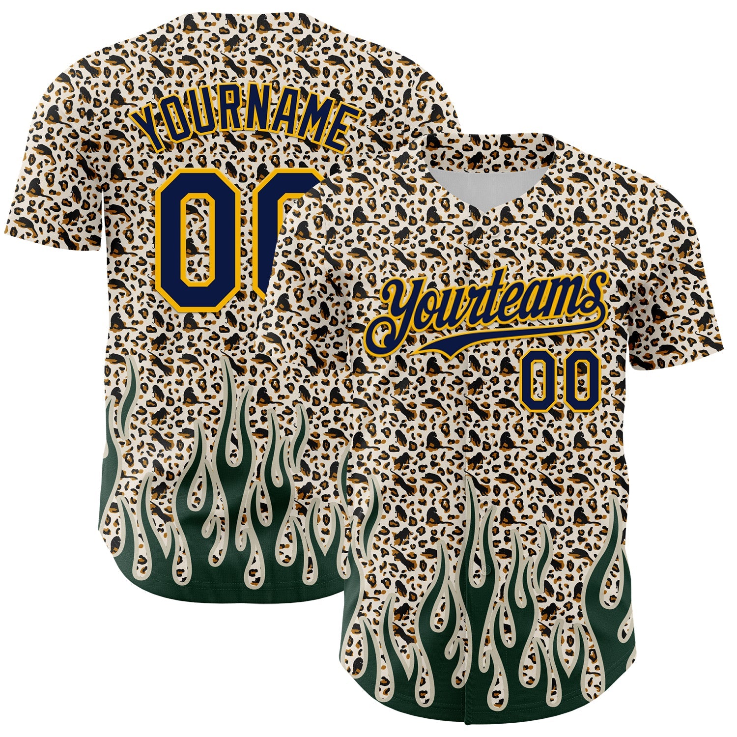 Custom Cream Navy-Gold 3D Pattern Design Rave Party Animal Leopard Print Authentic Baseball Jersey