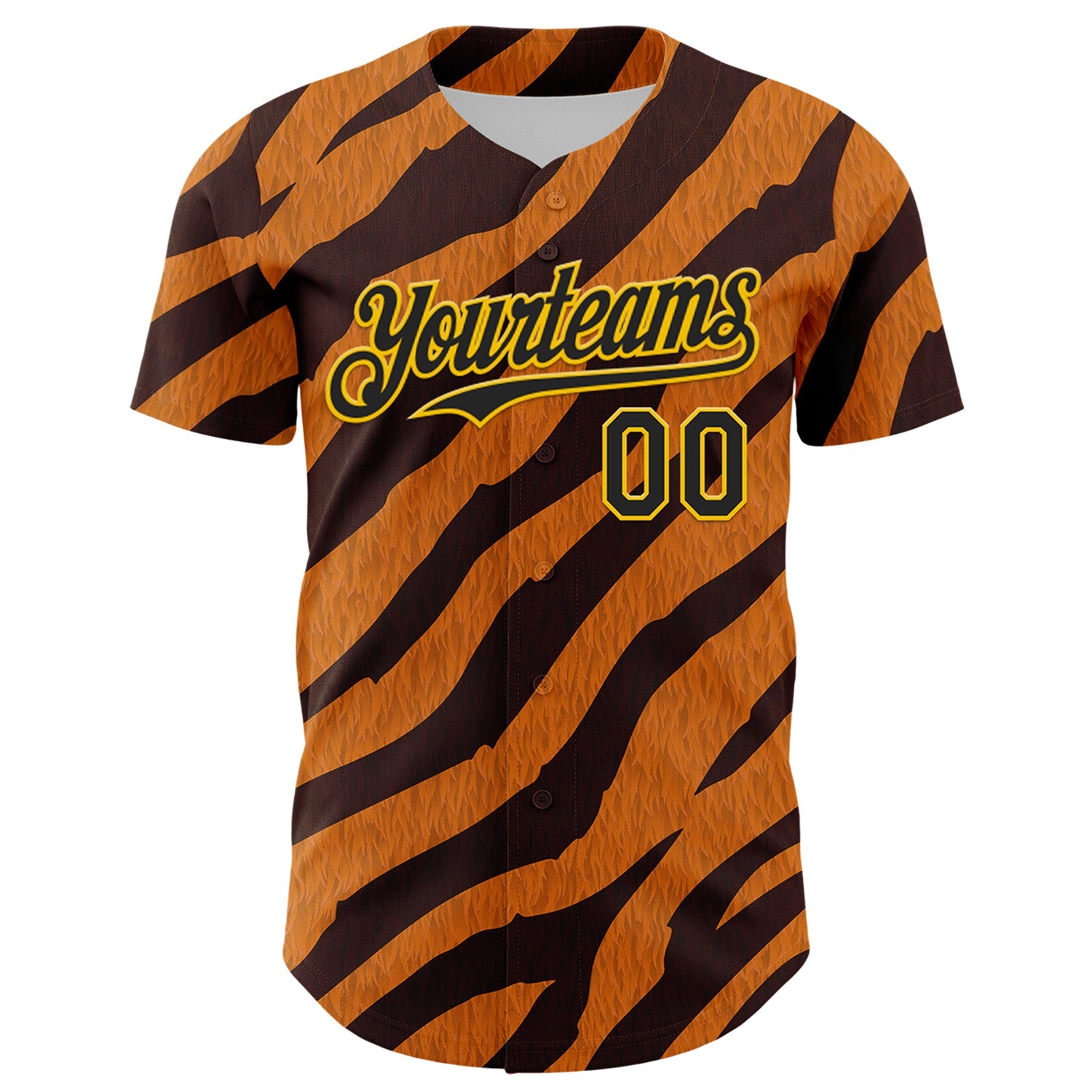 Custom Orange Black-Gold 3D Pattern Design Rave Party Tiger Print Authentic Baseball Jersey