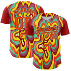 Custom Red Orange Black-White 3D Pattern Design Rave Party Marble Lava Authentic Baseball Jersey