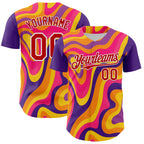 Custom Purple Red-White 3D Pattern Design Rave Party Marble Lava Authentic Baseball Jersey